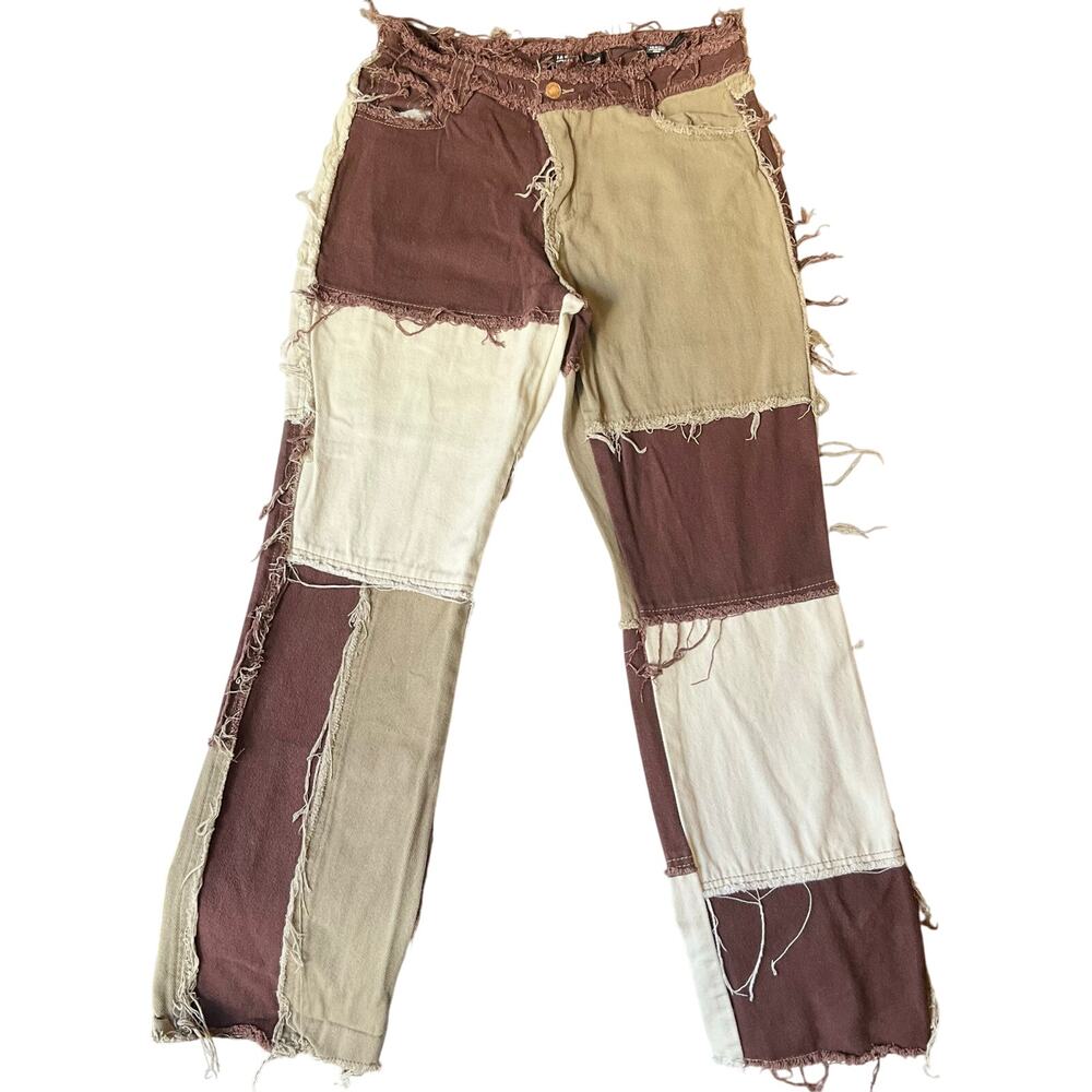Jaded London Women Jeans size 28L Tan & Brown Mid Rise Boyfriend Fit Patchwork